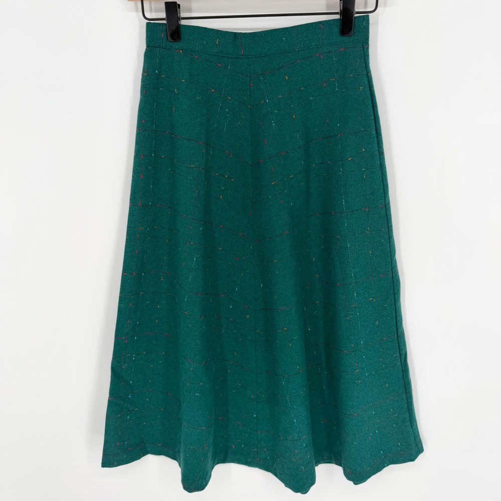 VTG‎ 70s Hunter Green Donegal Speckled Knit Skirt Size 5 Dark Academic Boho Chic